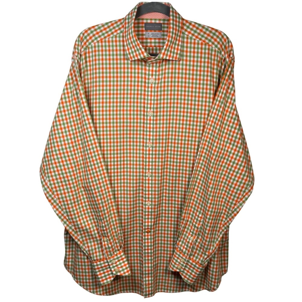 Thomas Dean Men XL Gingham Shirtmaker's Cloth‎ Button Down Shirt Office Formal